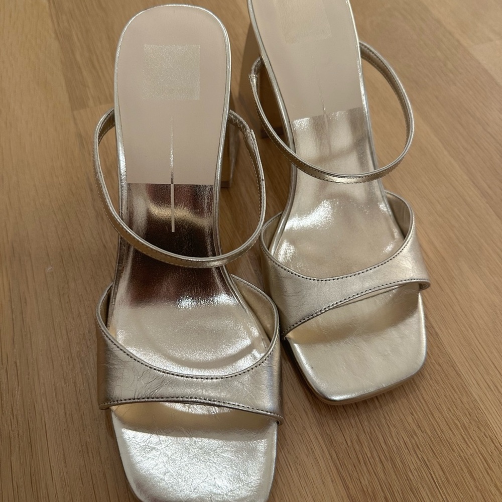 Metallic Silver Strappy Block Heel Sandals
